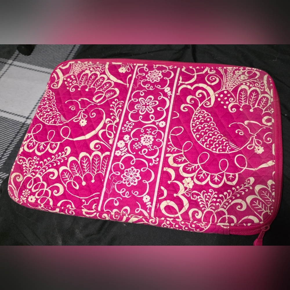 Vera Bradley Pink and Cream Laptop Sleeve, 12x17 For Larger Laptops, In GUC.